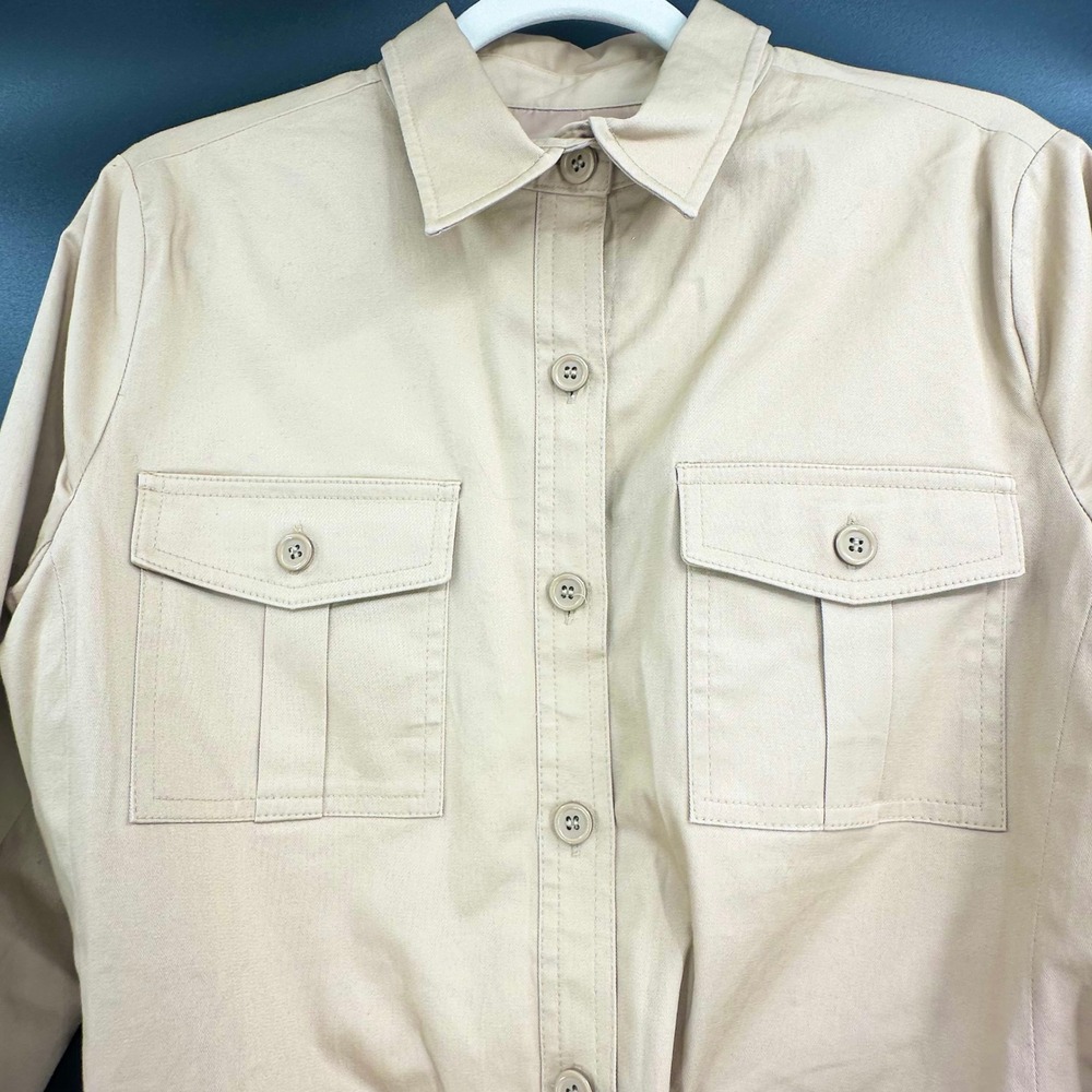 New York & Company 7th Avenue Khaki Tan Belted Safari Utility Jacket Medium - Picture 3 of 7